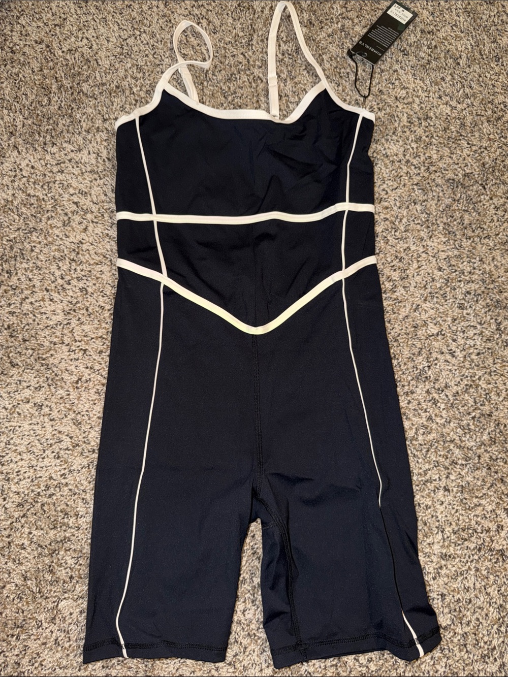 Black Women's Short Bodysuit with White Contrast Piping